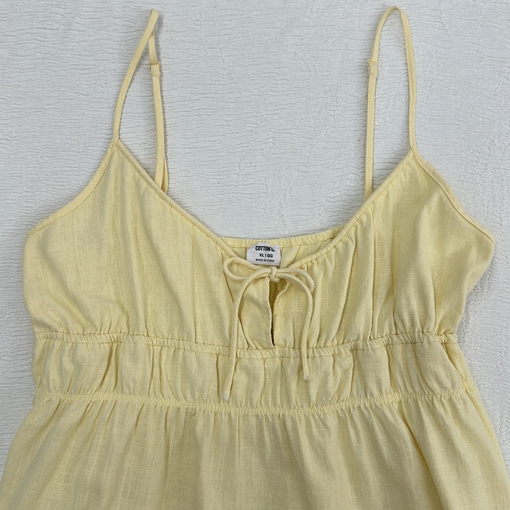 🌼 Cotton On Buttercup Yellow Tie-Front Mini Dress XL ✨ - Picture 3 of 7